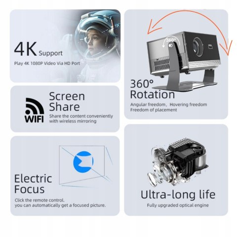 Projektor Mirai Optics Cinema Hd, 10000 Lumenów, Android 9, Full Hd