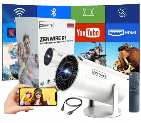 Przenośny Mini Projektor Android 12 Full Hd 4K Wifi6 Bluetooth Rzutnik 360