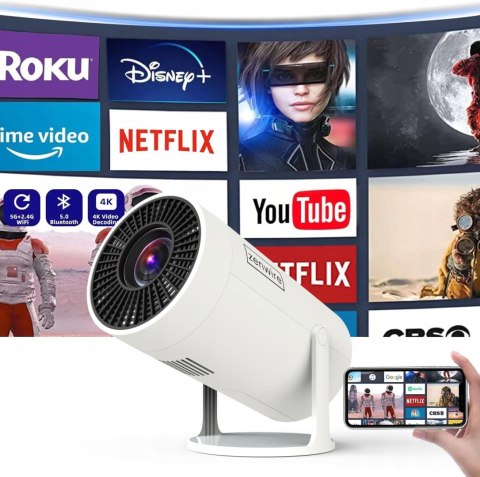 Przenośny Mini Projektor Android 12 Full Hd 4K Wifi6 Bluetooth Rzutnik 360