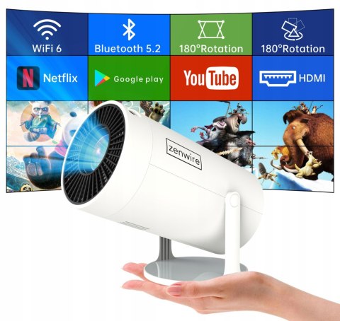 Przenośny Mini Projektor Android 12 Full Hd 4K Wifi6 Bluetooth Rzutnik 360