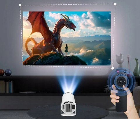 Przenośny Projektor 4K Smart Tv Z Androidem 11, 130 Cali, Wi-Fi, Biały
