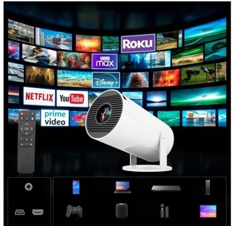 Projektor Led 4K Full Hd Android Z Wifi I Bluetooth 180° Regulacja Kąta