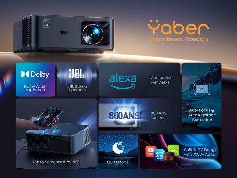 Projektor Yaber K2s 1080P Smart Tv Z Wifi6, Jbl I Auto Focus 800 Ansi