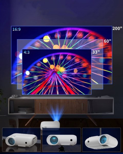 Projektor Yoton Y7 1080P/4K Z Wifi, Bluetooth I Screen Mirroring, Torba