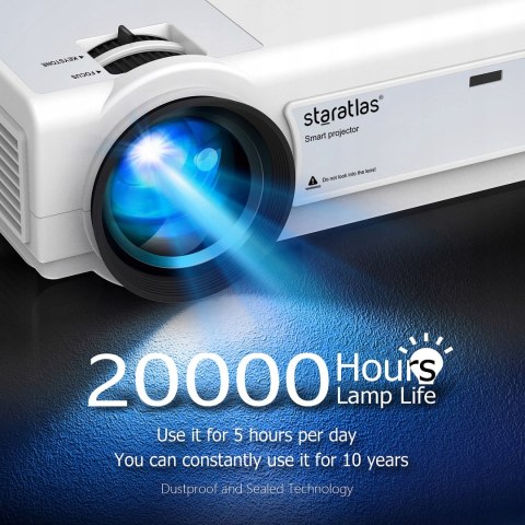 Mini Projektor Staratlas 1080P Hdmi Wi-Fi Bluetooth Trapezowa 12000 Lumenów