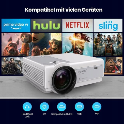 Mini Projektor Staratlas 1080P Hdmi Wi-Fi Bluetooth Trapezowa 12000 Lumenów