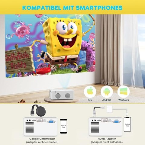 Mini Rzutnik Full Hd 1080P Z Bluetooth 5.1, Przenośny, Domowe Kino 200 Cali