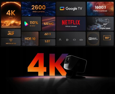 Projektor 4K Uhd Jmgo N1s Infinity Z Google Tv I 2600 Ansi Lumenów