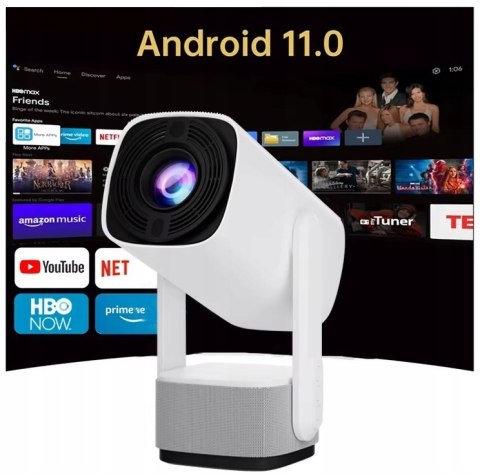 Projektor Led Przenośny Android 11, Auto Korekcja, Wbudowana Bateria, 4K