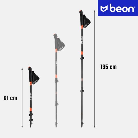 Kije Nordic Walking Beon Nx2 - Telescopowe, Regulowane 61-135 Cm, 4 Nasadki