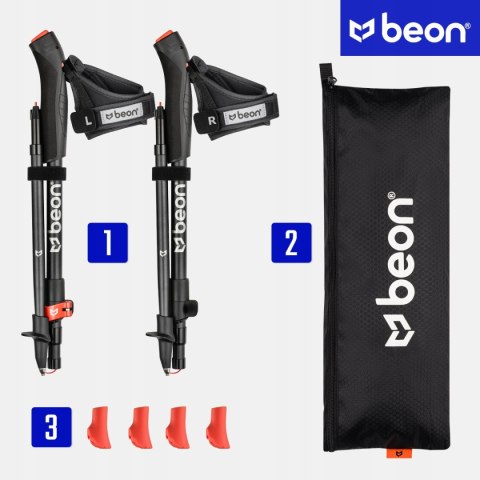 Kije Nordic Walking Składane Beon Fx2 Czarne, Regulowane 110-130 Cm Premium