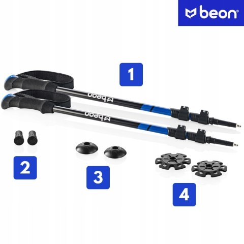 Kije Trekkingowe Beon Smart Blue 2X Teleskopowe 61-135 Cm Do Treningu Spacerów I Turystyki
