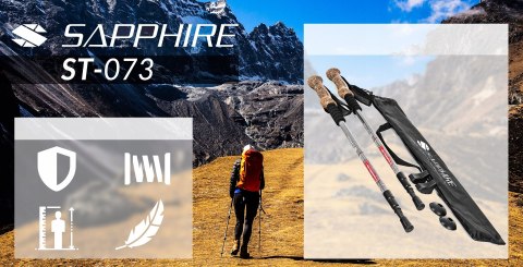 Kije Trekkingowe Sapphire St-073, Grafit, Regulowane, Antishock, Pokrowiec