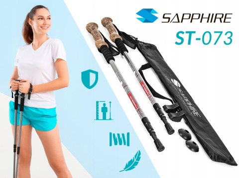 Kije Trekkingowe Sapphire St-073, Grafit, Regulowane, Antishock, Pokrowiec