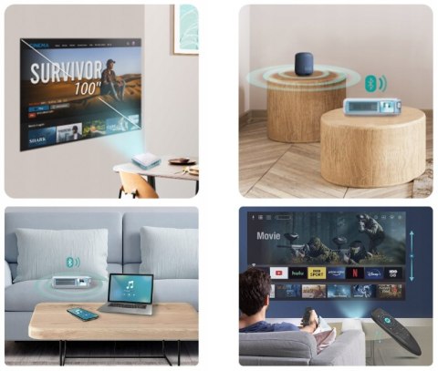 Projektor Full Hd 1920X1080 Wi-Fi Android 10, 100 Cali, 300 Ansi, Przenosny