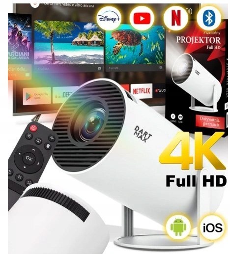 Przenośny Projektor Full Hd 4K Z Wifi, Usb, Hdmi, Głośnikami, Pilotem