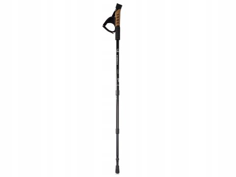 Kij Nordic Walking Czarny 3-Segmentowy Anti-Shock, Alu, Korkowa Rączka