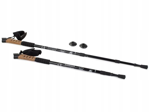 Kij Nordic Walking Czarny 3-Segmentowy Anti-Shock, Alu, Korkowa Rączka