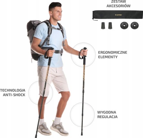 Kije Nordic Walking Alu 3-Sekcjonowe Składane Outtec Trekkingowe Komplet