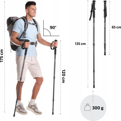 Kije Nordic Walking Aluminiowe 3-Sekcjonalne Outtec 65-135 Cm Anti-Shock