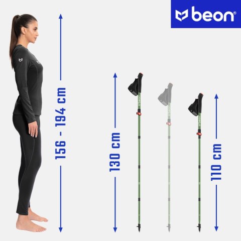 Kije Nordic Walking Beon Fx2 Składane 110-130Cm Regulowane Premium Zielone