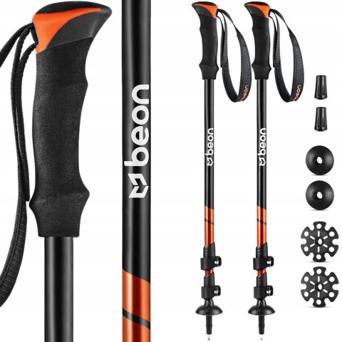 Kije Trekkingowe Beon Smart Orange 2 Szt Safe Lock, Lekkie Alu Z Końcówkami