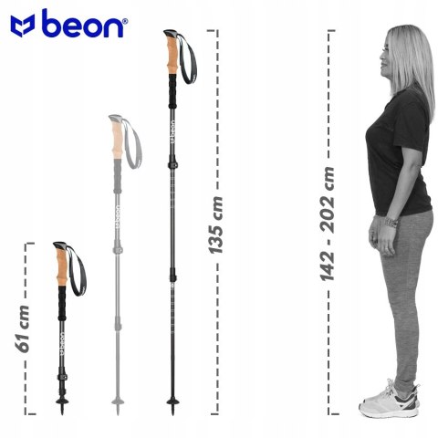 Kije Trekkingowe Karbonowe Beon Elite 2 Z Regulacją Safe Lock 61-135 Cm