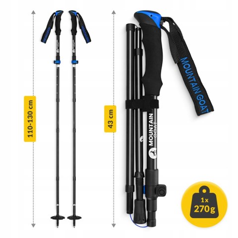 Kije Trekkingowe Pro+ Blue Mountain Goat - Regulowane 43-130 Cm