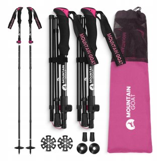Kije Trekkingowe Pro+ Mountain Goat 110-130Cm Różowe Składane Regulowane