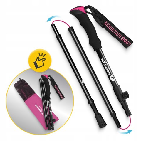 Kije Trekkingowe Pro+ Mountain Goat 110-130Cm Różowe Składane Regulowane