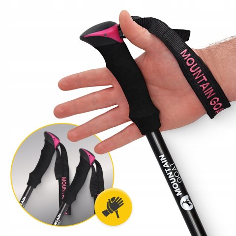 Kije Trekkingowe Pro+ Mountain Goat 110-130Cm Różowe Składane Regulowane