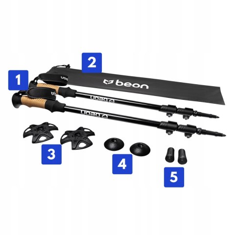Kije Trekkingowe Regulowane Do Chodzenia Po Górach 2 Szt. Beon Pro Black