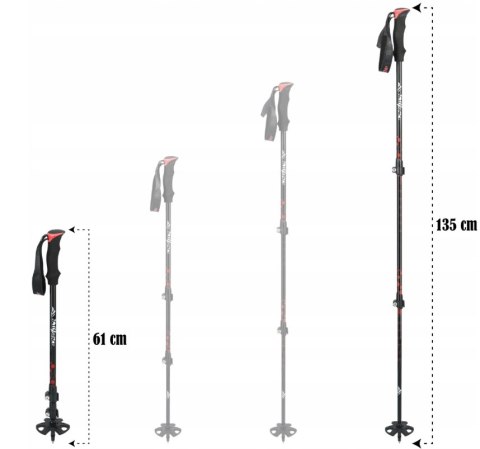 Kije Trekkingowe Składane 2 Szt Regulowane 61-135 Cm Safe Lock 4 Końcówki
