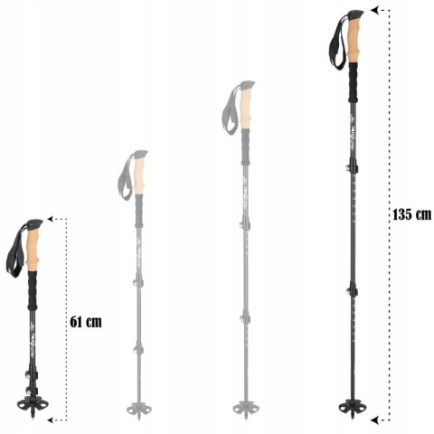Kije Trekkingowe Składane Carbon+ 61-135 Cm, Safe Lock, Nordic Walking