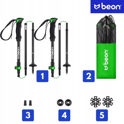 Kijki Trekkingowe Składane Beon Fold Lite Green 110-130 Cm, Lekkie Trwałe