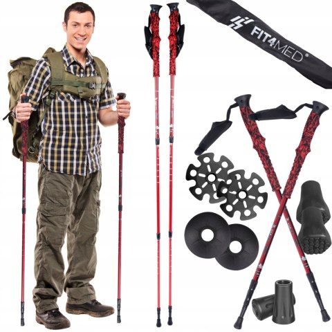Fit4med Kije Trekkingowe Carbon Ultra Lekke 3Segmentowe Antishock 105-135Cm