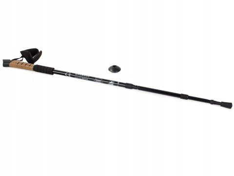 Kij Nordic Walking Czarny 135 Cm Anti-Shock Z Korkową Rączką 3 Końcówkami