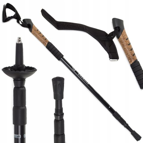 Kij Nordic Walking Czarny 135 Cm Anti-Shock Z Korkową Rączką 3 Końcówkami