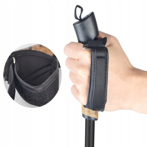 Kij Nordic Walking Czarny 135 Cm Anti-Shock Z Korkową Rączką 3 Końcówkami
