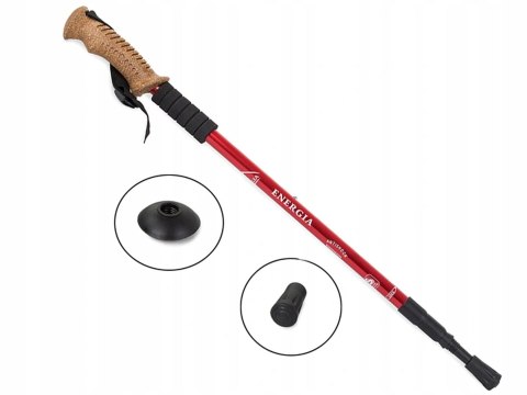 Kij Nordic Walking Trekingowy Czerwony 3-Segmentowy Antishock 135Cm Korkowy