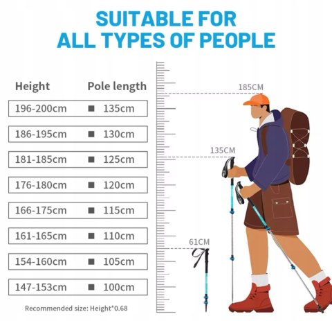 Kije Nordic Walking Regulowane Składane Do Chodzenia Teleskopowe Czarny