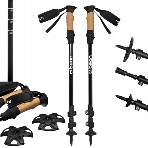 Kije Trekkingowe Beon Pro Black Cork Grip Regulowane Safe Lock 4 Sezony