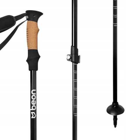 Kije Trekkingowe Beon Pro Black Cork Grip Regulowane Safe Lock 4 Sezony