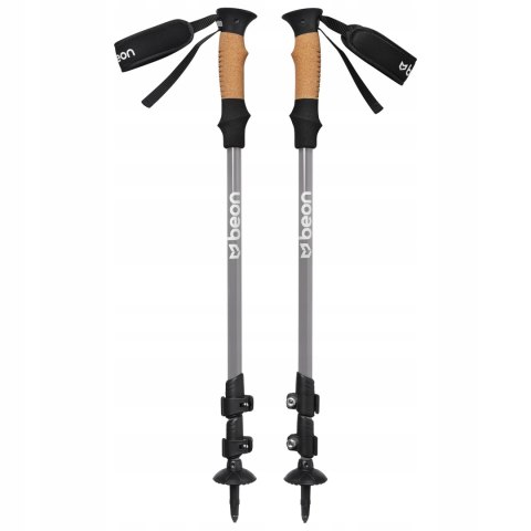 Kije Trekkingowe Beon Pro Grey Z Rączkami Korkowymi, Regulacja 61-135 Cm