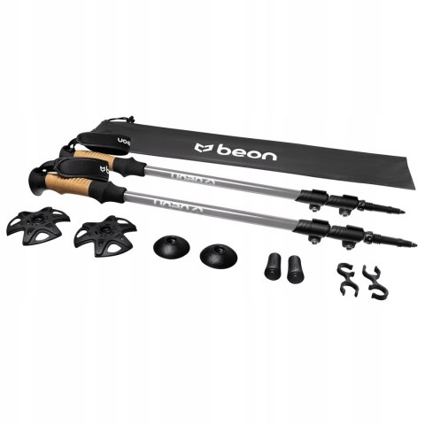 Kije Trekkingowe Beon Pro Grey Z Rączkami Korkowymi, Regulacja 61-135 Cm