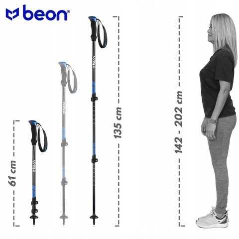 Kije Trekkingowe Beon Smart Blue 61-135Cm - Regulacja Safe Lock, 4 Końcówki