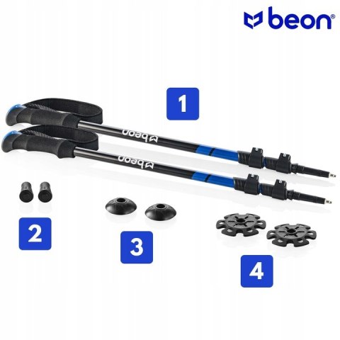 Kije Trekkingowe Beon Smart Blue 61-135Cm - Regulacja Safe Lock, 4 Końcówki