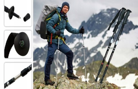 Kije Trekkingowe Nordic Walking Składane, Regulowane 2 Szt. Anti-Shock