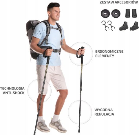Kijki Nordic Walking Alu 3-Sekcjonowe Outtec Regulowane 65-135Cm Anti-Shock