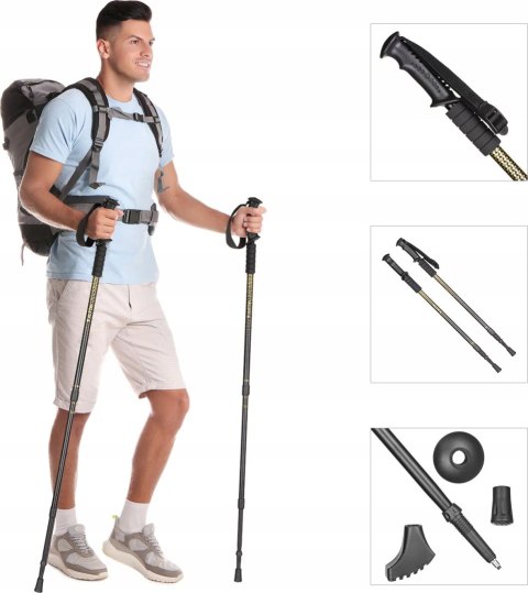 Kijki Nordic Walking Alu 3-Sekcjonowe Outtec Regulowane 65-135Cm Anti-Shock